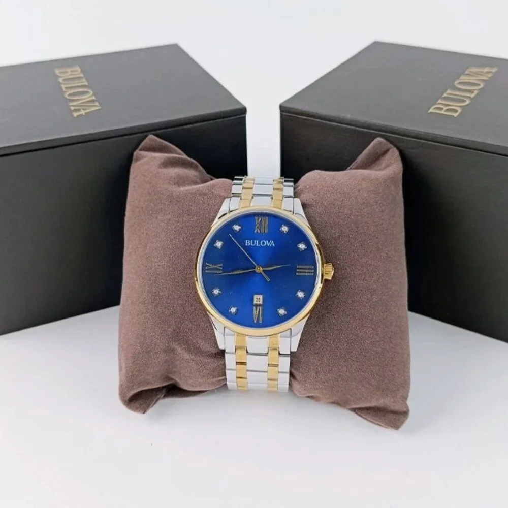 Bulova Classic Men's Two Tone Diamond Blue Dial Watch 40mm
